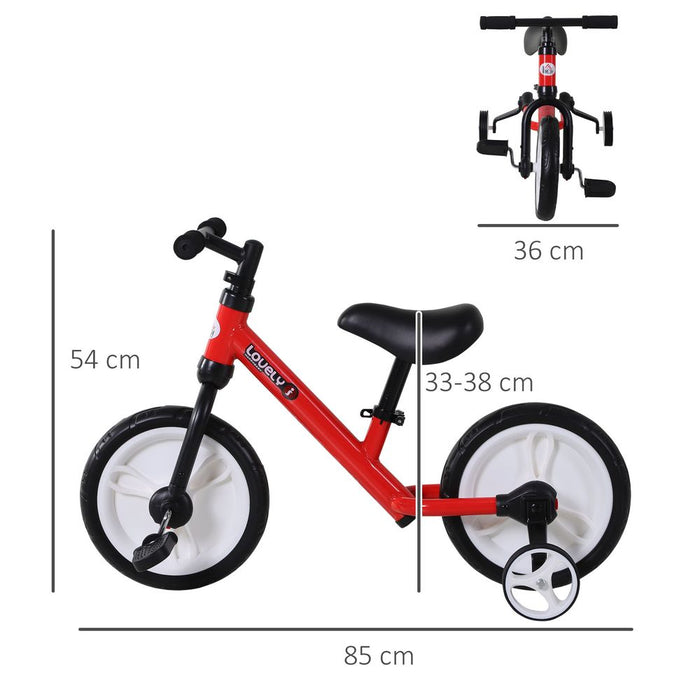 HOMCOM 11 Inch Kids Balance Bike Training Pedal Bicycle W/Removable Stabilizers EVA Tyres Adjustable Seat Height 2 to 5 Years Gift for Boys Girls Red