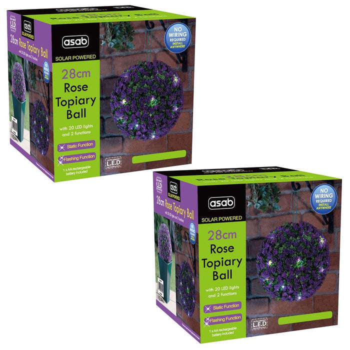 High-Quality Solar Topiary Balls: 2X 28cm, Purple, AS-11510, FLOWERTOP-8, AS-11527