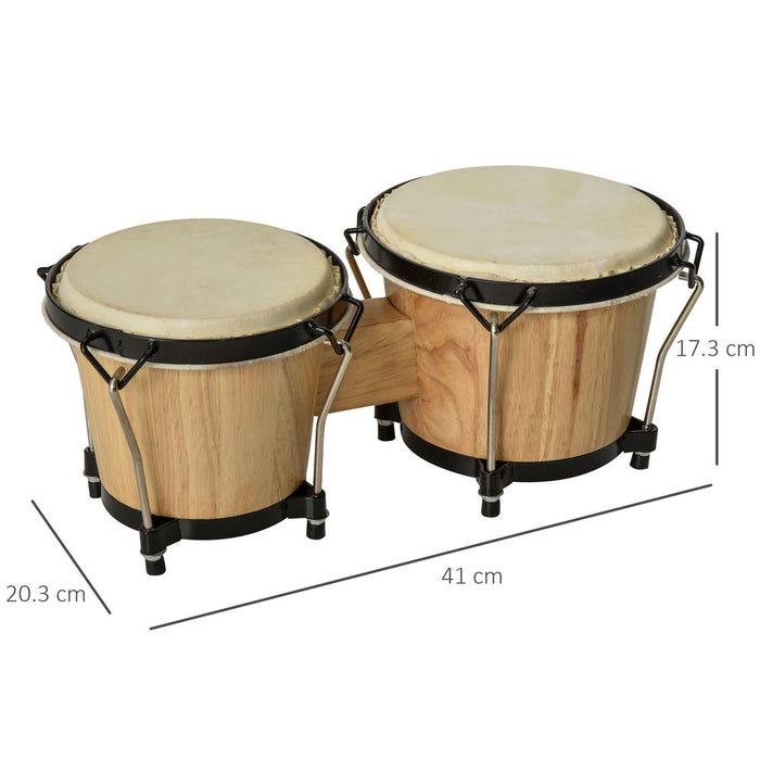 HOMCOM Wooden Bongo Drums, Φ20cm & Φ18cm Bongs w/Drum Head, Percussion Instrument, Drums, Tuning Wrench For Adults Beginners