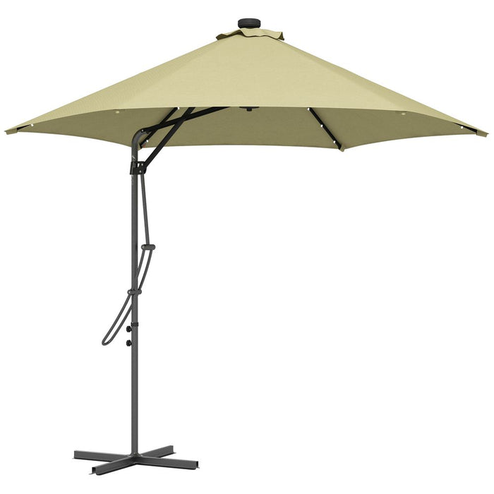 Outsunny 3m Cantilever Umbrella w/ Solar LED & Cover - Beige. Enhance your outdoor space with this high-quality garden parasol.