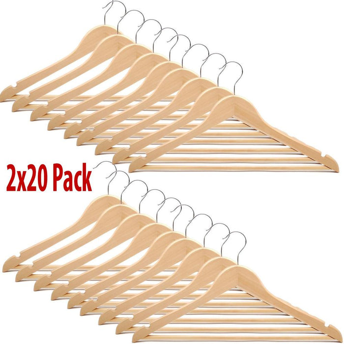 Premium Wooden Hangers - 2x 20 Pack! Keep Your Wardrobe Neat and Organized - Durable and Stylish - Ideal for Home, Office, or Shops