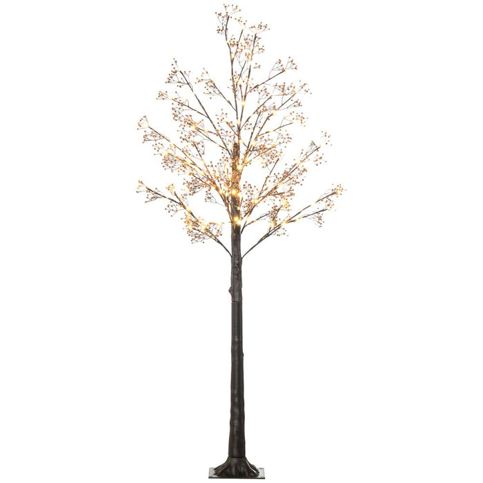 HOMCOM 6ft Artificial Tree with Warm White LED Lights, Baby Breath Flowers