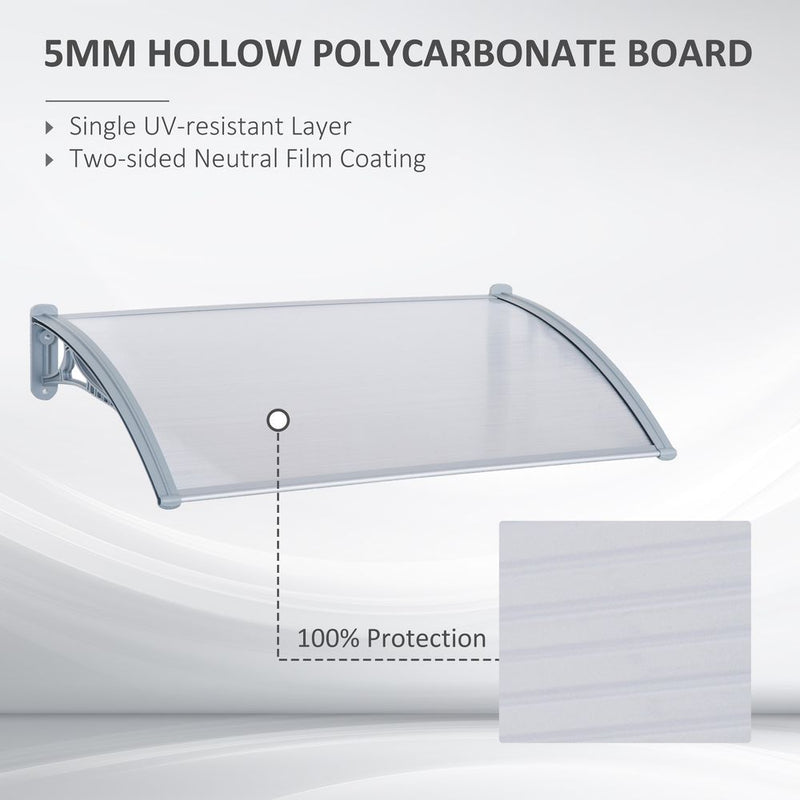 Premium 140Wx70L Door Awning Canopy - UV & Weather Resistant - Transparent/Silver