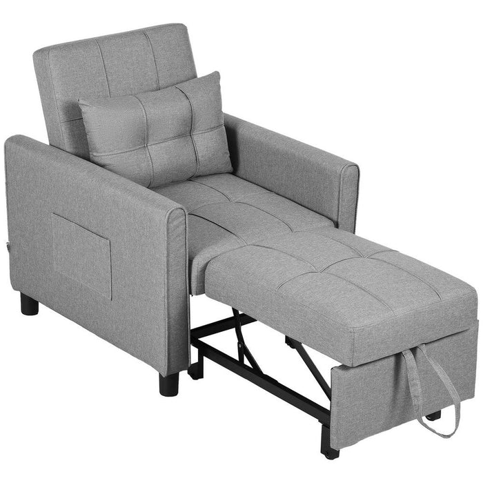 HOMCOM Pull Out Chair Bed, Sleeper Chair with Pillow, Side Pockets, Light Grey - Comfortable, Convenient, Space-Saving