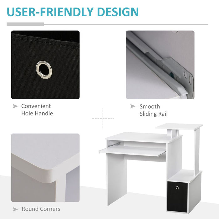 Premium White Computer Desk w/ Drawer, Shelf & Sliding Keyboard Tray - High-Quality & Unique Design!