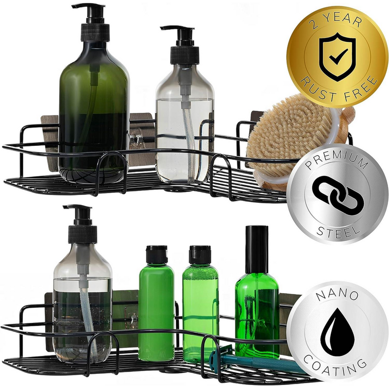 Set of 2 Corner Shower Caddy in Black Nano Coating