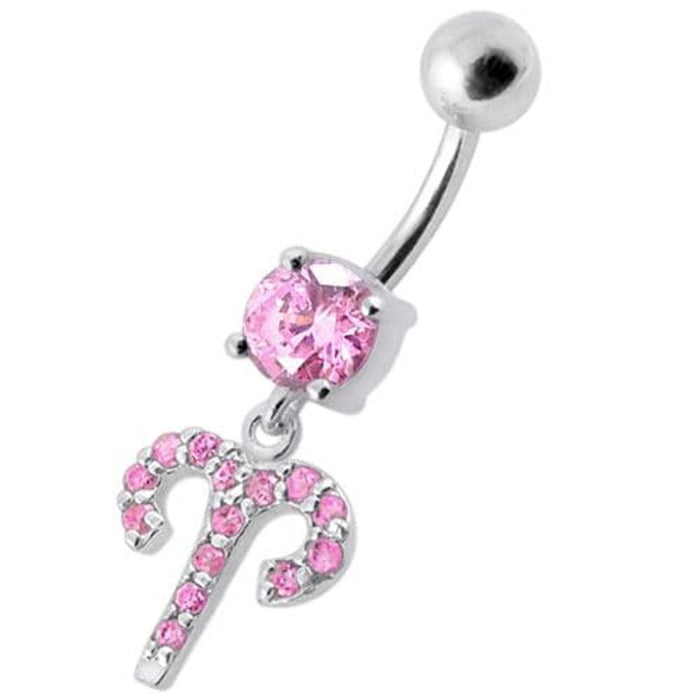 Fancy Multi Stones Jeweled Non Moving Dangling SS Bar Belly Ring