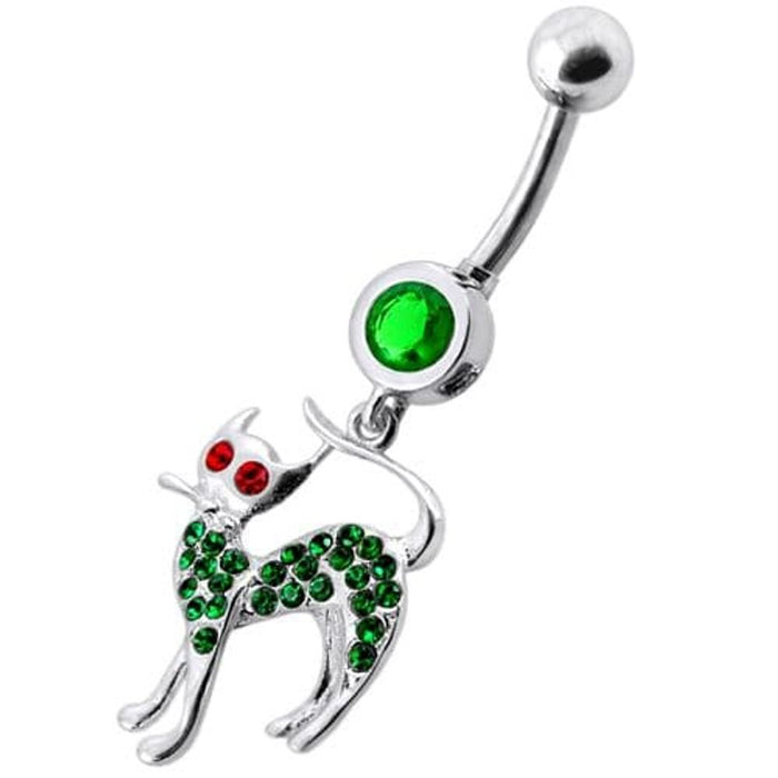 Fancy Jeweled Cat Dangling Navel Bar