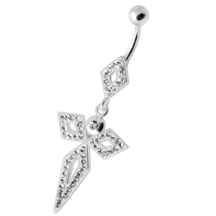 4 Diamonds Silver Navel Belly Bar