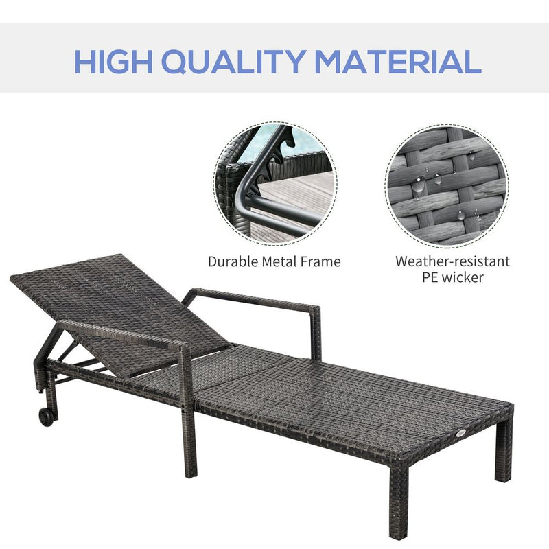 Premium Grey Rattan Sun Lounger | Adjustable Backrest & Wheels | Outdoor Garden Furniture