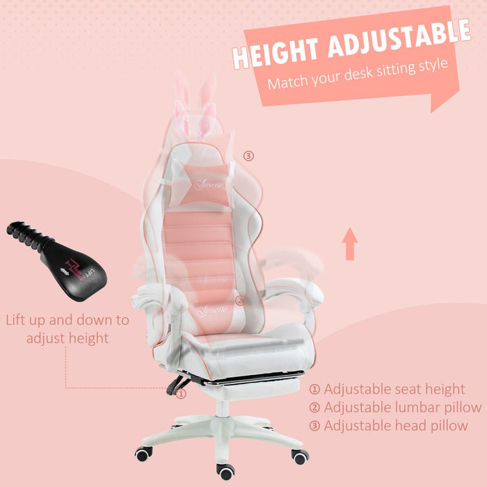 Premium Vinsetto Gaming Chair: Removable Rabbit Ears, Pink, High Quality