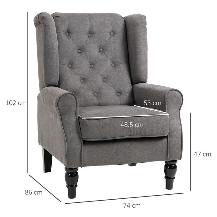 Premium Wood Frame Accent Armchair | Retro Tufted Club Chair | Dark Grey Fabric | Home Furniture