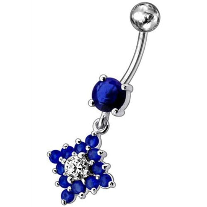 Flower Belly Navel Ring Fancy CZ Gemmed Dangle Button