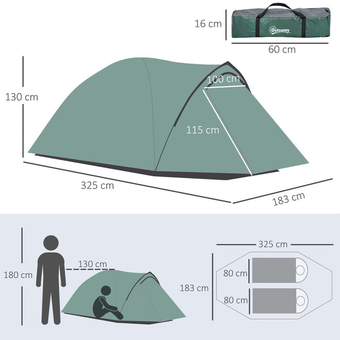 Outsunny Compact Camping Tent: Green, Vestibule, Mesh Vents, High Quality