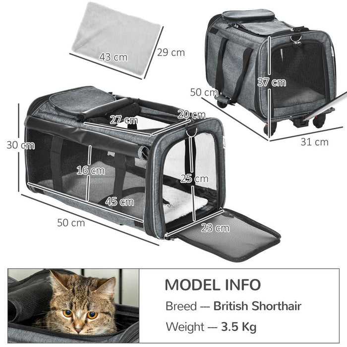 Convenient 4-in-1 Pet Carrier On Wheels for Cats & Small Dogs - Grey