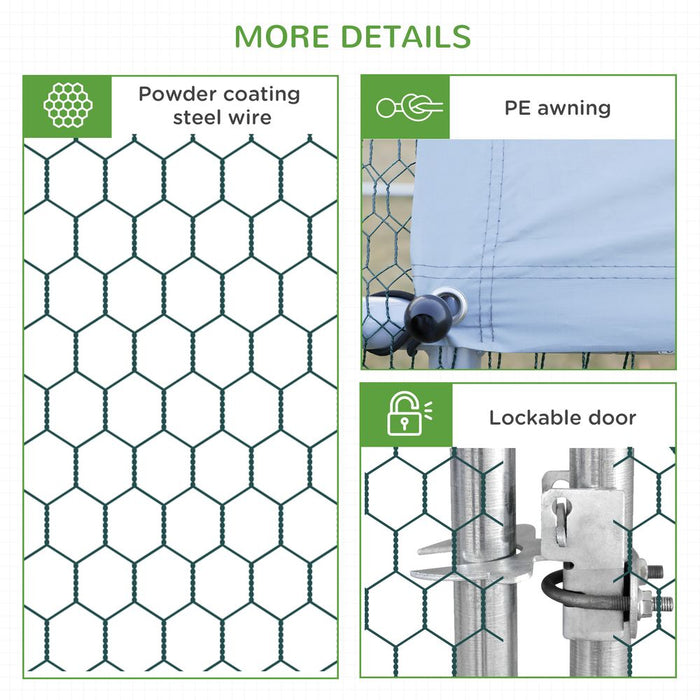 Wide Weather-Resistant Walk-In Chicken Run - Galvanized Coop - 3x4x2m - Pawhut