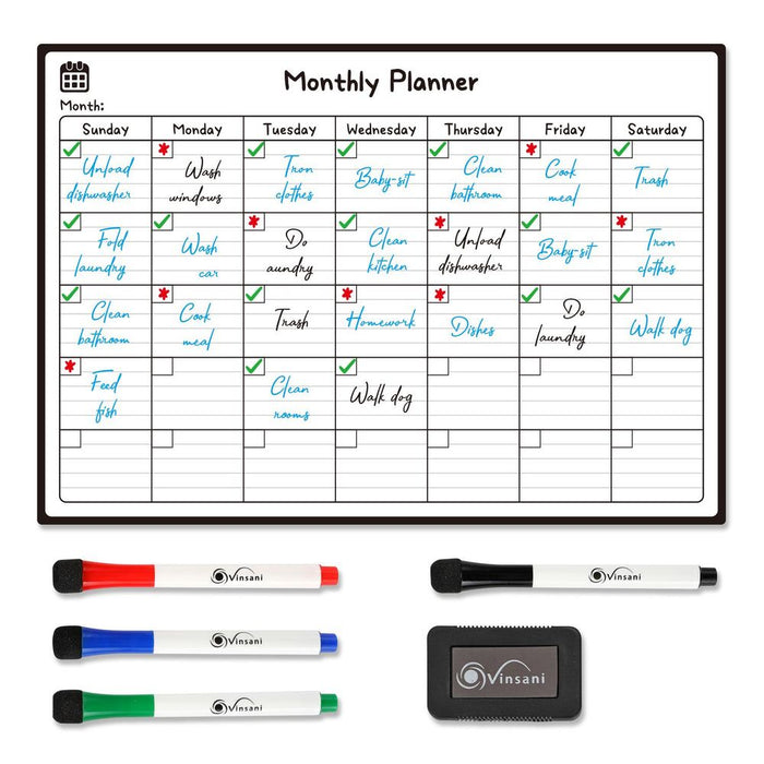 Vinsani Monthly Planner Set: 4 Markers & Eraser