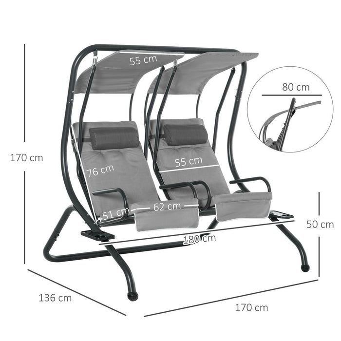 Canopy Swing Modern Outdoor Relax Chairs w/ 2 Separate Chairs, Grey