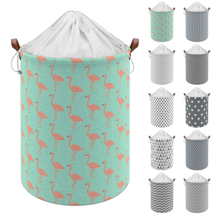 VINSANI DRAWSTRING LAUNDRY BASKET: Large Capacity, Stylish Design, Multifunctional, Thick Canvas with Leather Handles, Drawstring Closure