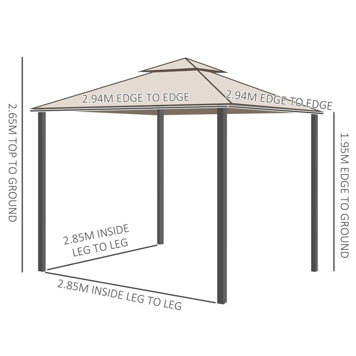 Premium Outsunny 2-tier Gazebo - 295L x 295W x 263Hcm - Taupe