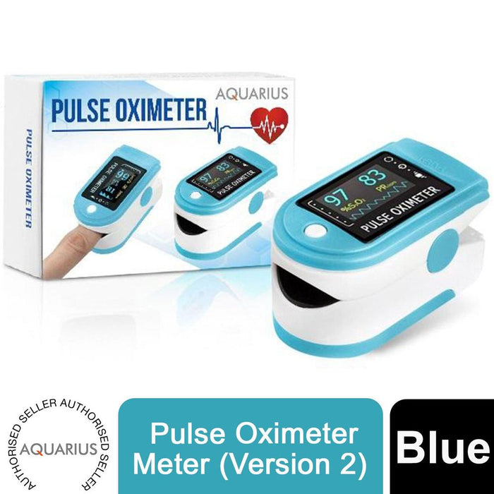 Aquarius Blue Finger Pulse Oximeter V2 - SpO2 Readings & Heart Rate Monitor, FDA Approved