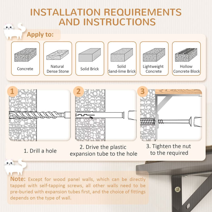 Three-Piece Wall-Mounted Cat Shelves w/ Jumping Platforms, Ladders - Brown