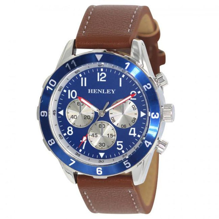 Henley Men's Multi Eye Classic Blue Dial Brown Leather Strap Watch H02213.6