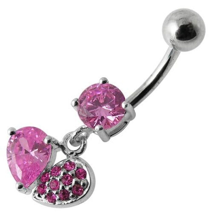 Fancy Design Jeweled Dangling SS Bar Belly Button Ring