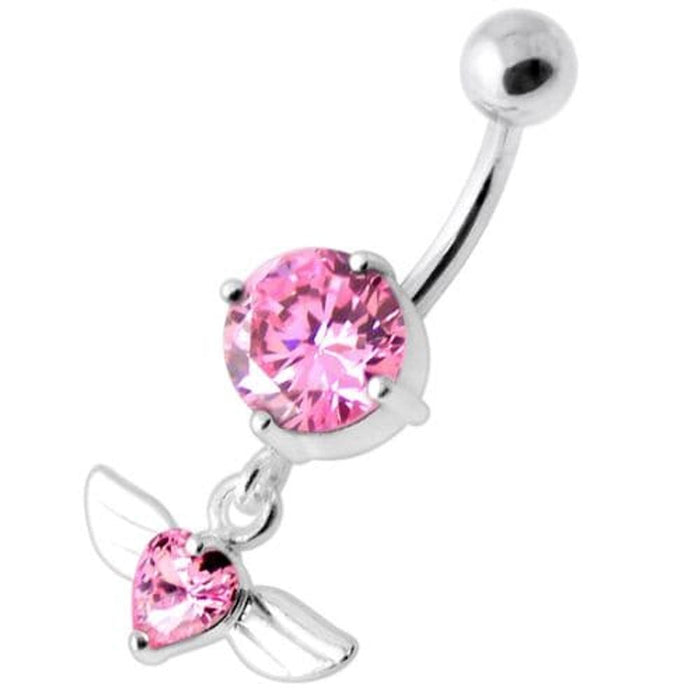 Jeweled Flying Heart Silver Belly Bar