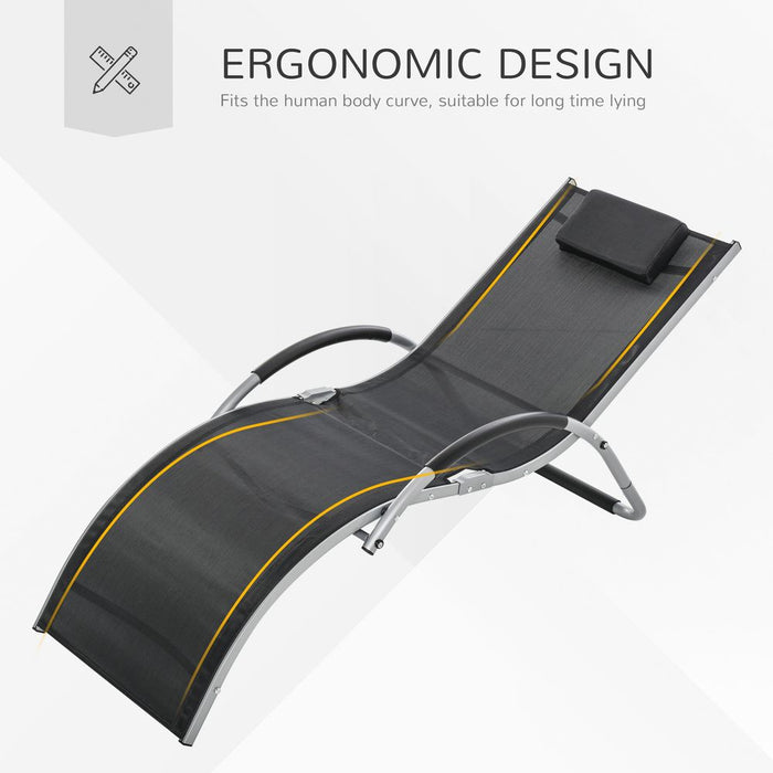 Ultimate Comfort Outdoor Lounger Chair - Removable Headrest, Aluminium Frame, Black - Ideal for Relaxation & Support