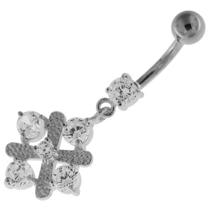 Fancy Jeweled Sterling Silver Navel Belly Button Bar