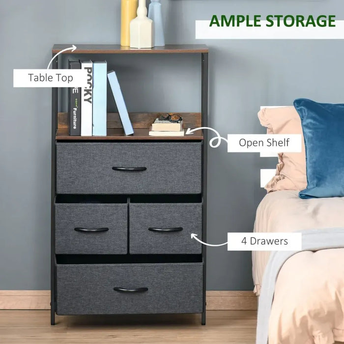 4 Drawer Storage Chest Unit - Black | Home Living Room Bedroom | Shelves | High-Quality