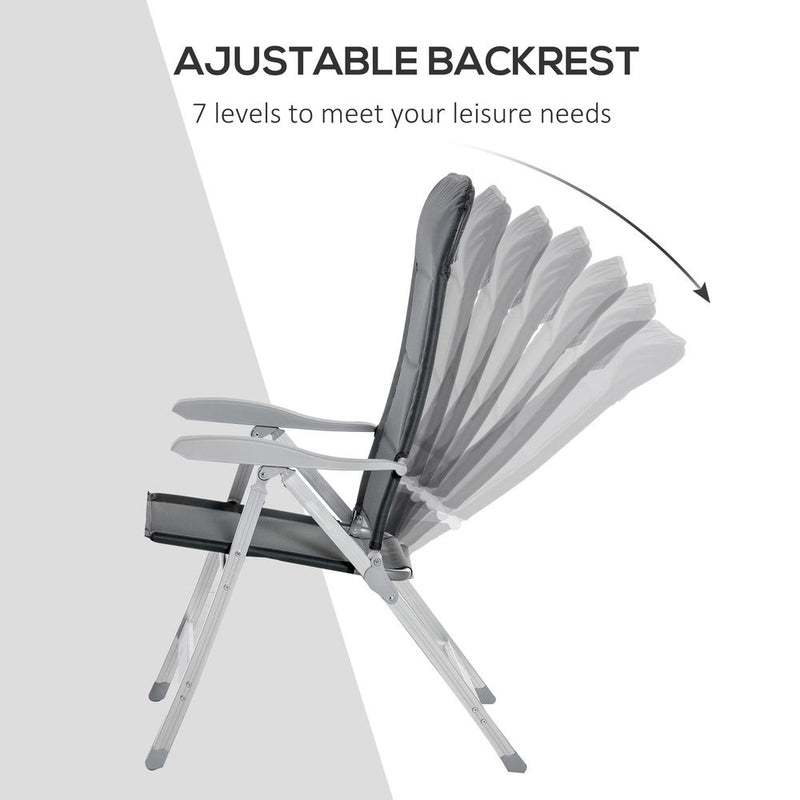 Outdoor Folding Dining Chair Set - Adjustable Back, Armrest - Portable, High Quality - Grey