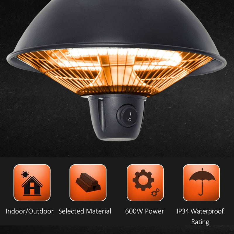 Outsunny 600W Patio Ceiling Electric Heater - Black