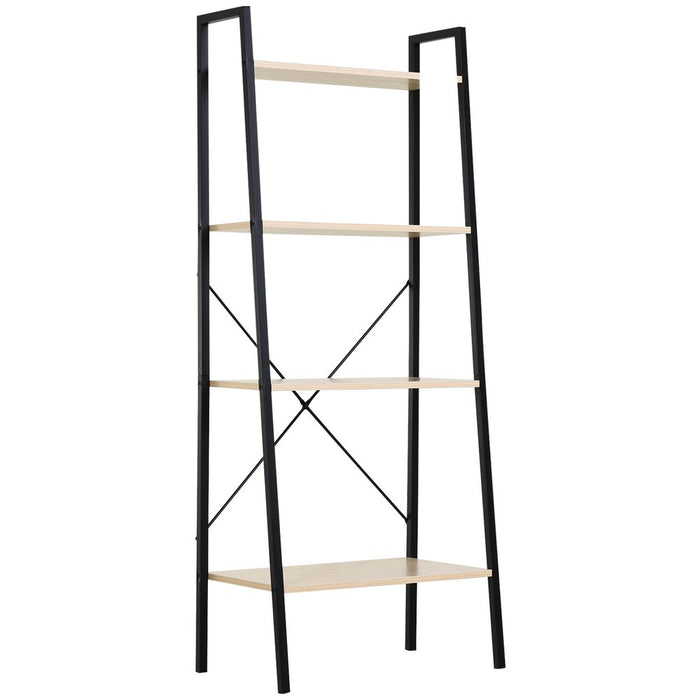 HOMCOM 4-Tier Vintage Ladder Shelf Bookcase Wood Storage Rack Stand Plants Display Black natural