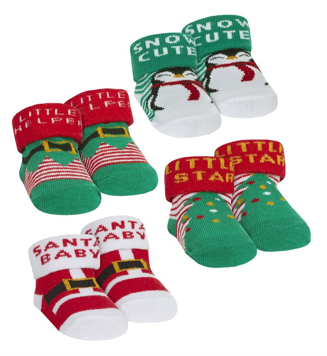 4 PAIRS - Baby Xmas Socks (In Bag)