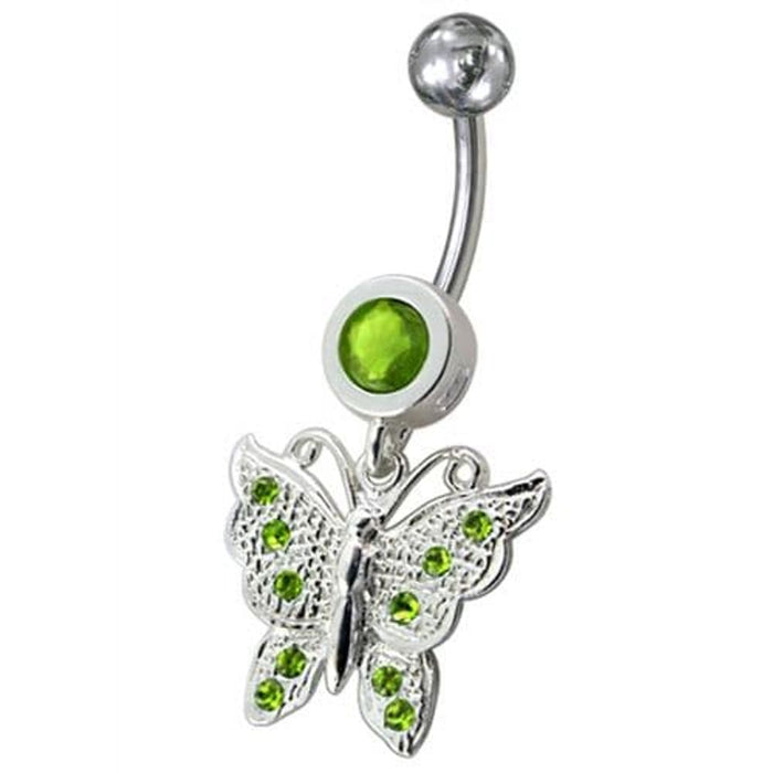 Fancy Jeweled Butterfly Dangling Navel Body Ring