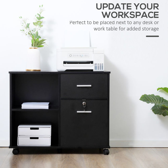 Filing Cabinet Mobile Printer Stand  Drawer for A4 Size Files, Black Vinsetto