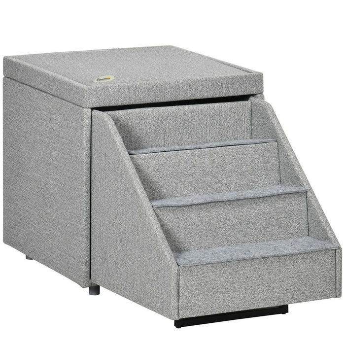 PawHut 2-in-1 Dog Steps Ottoman, Pet Stairs, Grey - High Quality, Easy Access, Comfortable, Storage Space