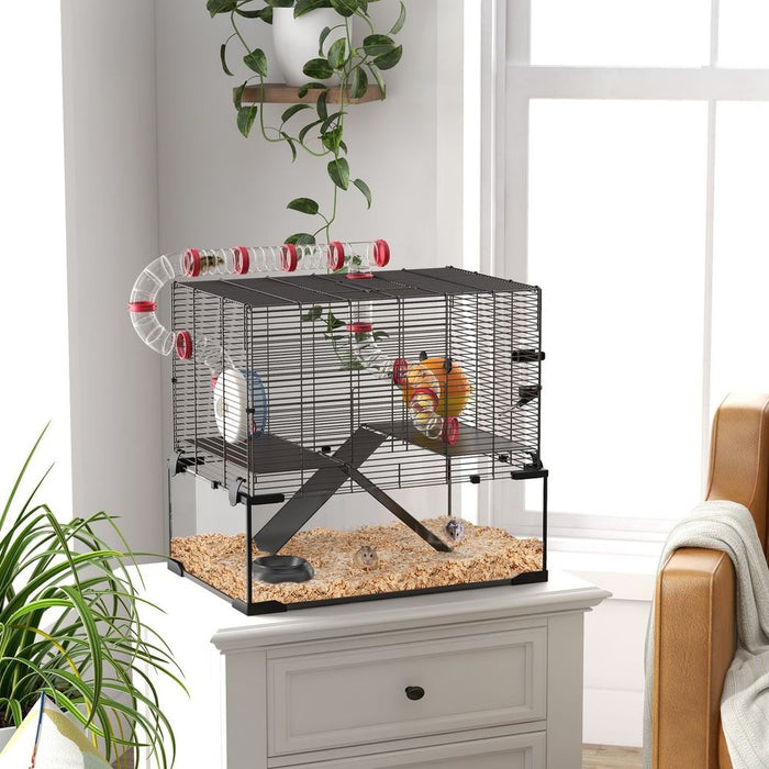 PawHut Hamster Cage w/ Tubes, Ramps, Platforms, Hut | High-Quality Upgrade for Happy Small Pets