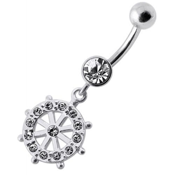 Fancy CZ Jeweled Life Of Circle Dangling Banana Navel Belly Ring