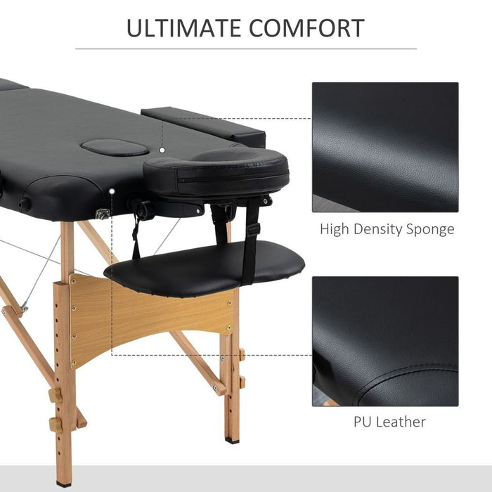 Portable Massage Bed Folding Spa Beauty Massage Table with 2 Sections Black