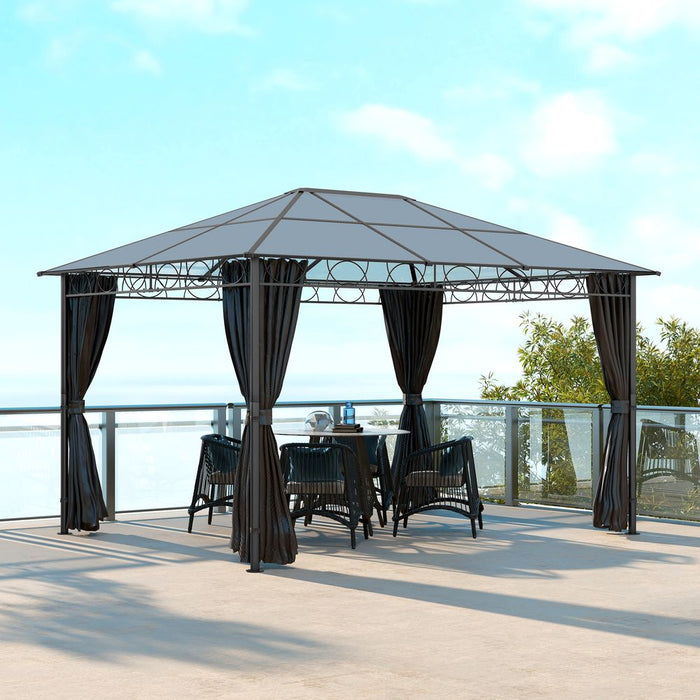 Outsunny 3 x 4m Hardtop Gazebo for Garden Party with Polycarbonate Curtains