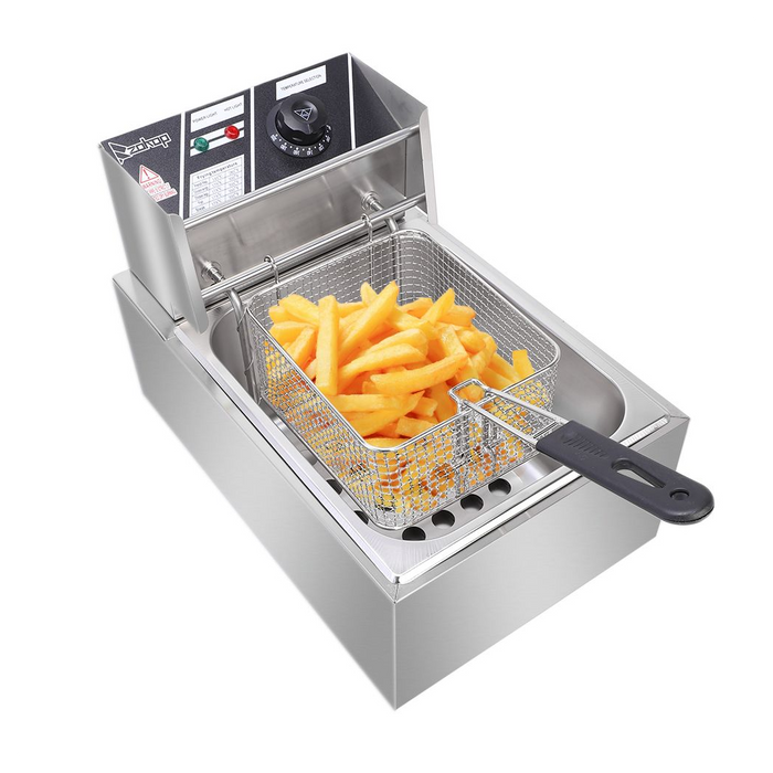 ZOKOP EH81 2500W 220-240V 6.3QT/6L Stainless Steel Single Cylinder Electric Fryer UK Plug