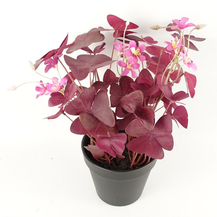 30cm Artificial Plant Purple Shamrock Pink Flowers Potted