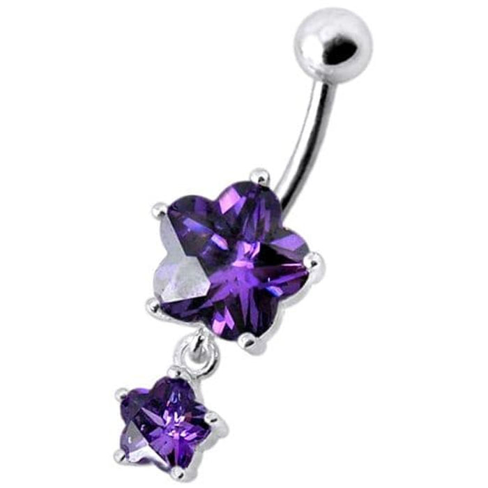 Fancy High Quality  Flower Silver Dangling With SS Bar Belly Ring