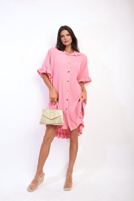 Prisha Button Down Oversized Ruffle Mini Dress - Ultra-Soft, Lightweight & Stylish