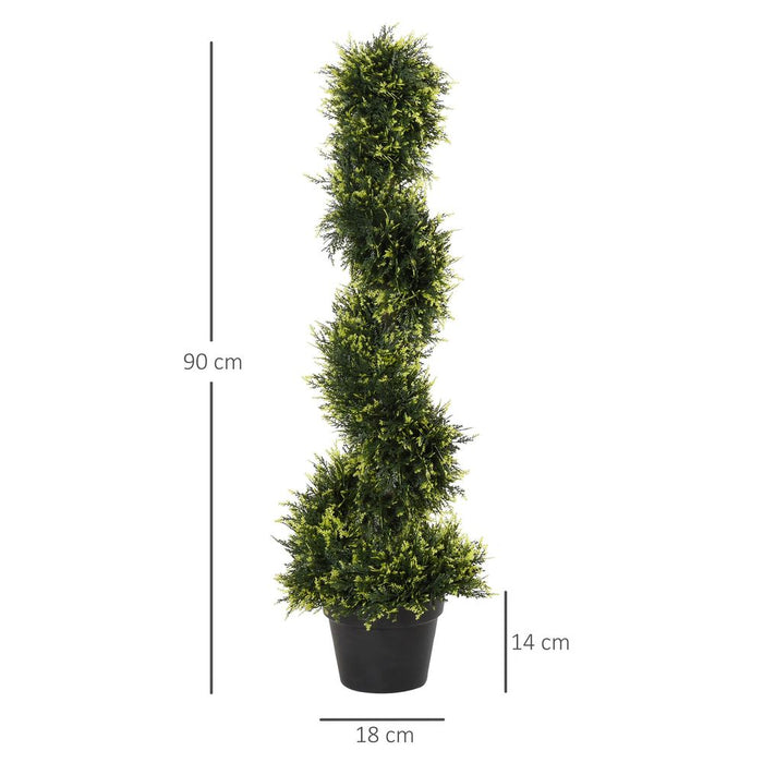 Set Of 2 90cm Artificial Spiral Topiary Trees & Pot Fake Greenery Plant