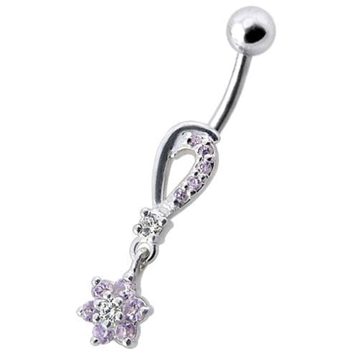 Fancy  Jeweled Dangling Flower SS Banana Belly Ring