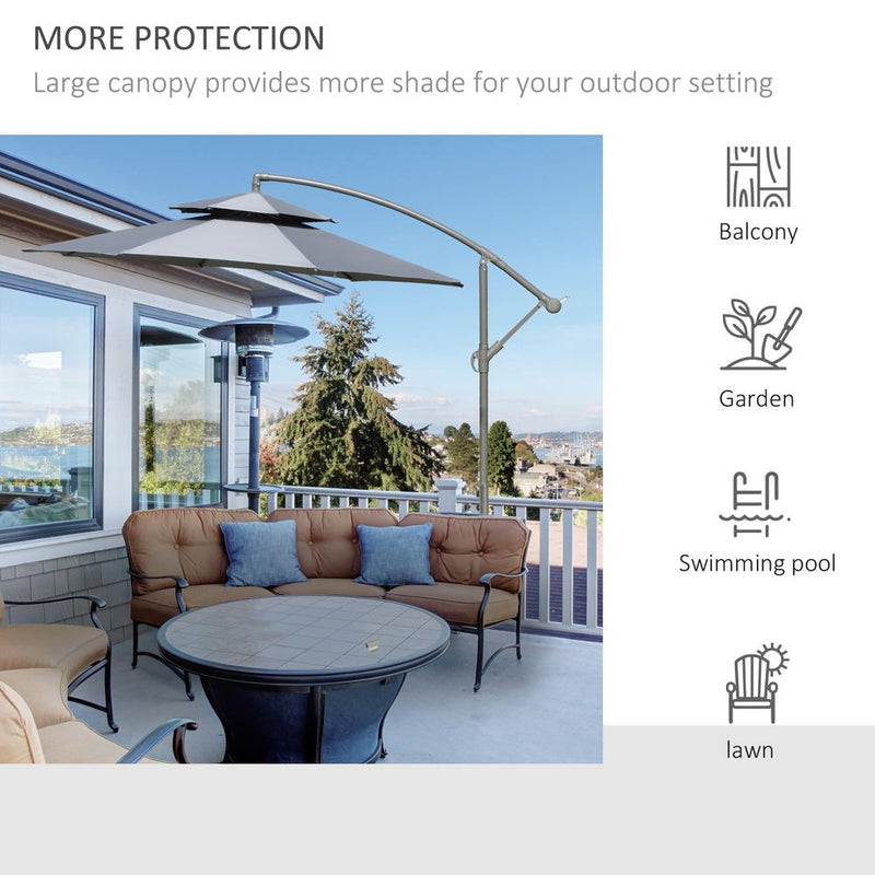 Premium Dark Grey Banana Parasol Umbrella - 2.7m Cantilever Handle. Steel Frame. Sturdy & Stylish. Shade & Comfort.